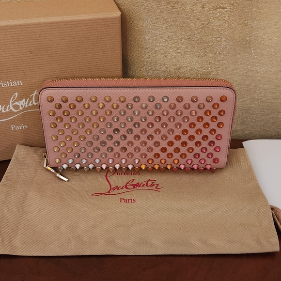 Christian Louboutin Pink Ombre Spike Studs Leather Wallet
